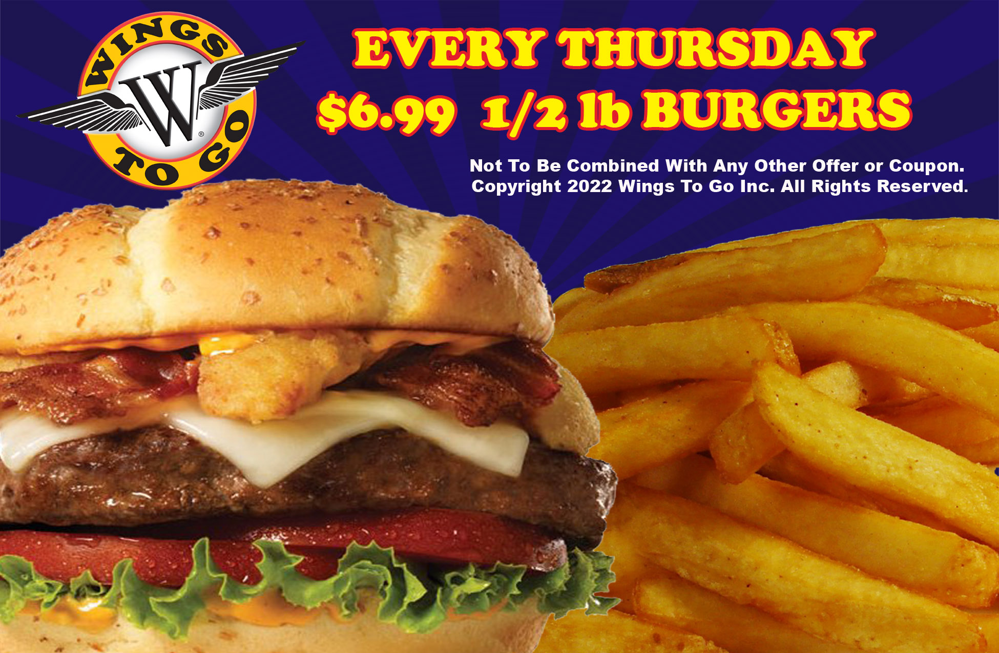 Burger and fries with thursday $6.99 burgers